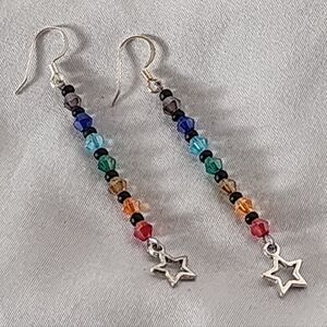 Handmade Crystal Rainbow Beaded and Star Dangle Earrings